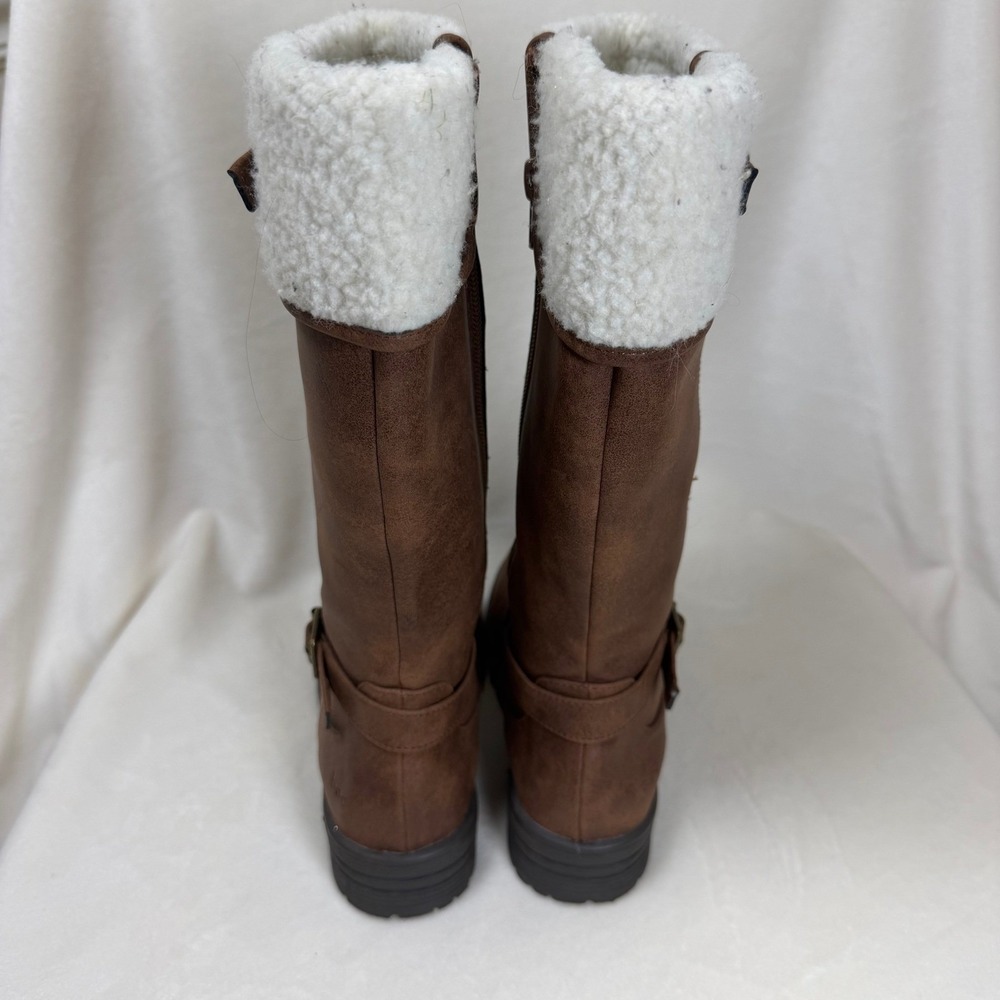 b.o.c. Irene Tall Boots Kids Size 1 Brown Faux Sherpa Buckle Strap Zipper 972174 - Picture 3 of 9